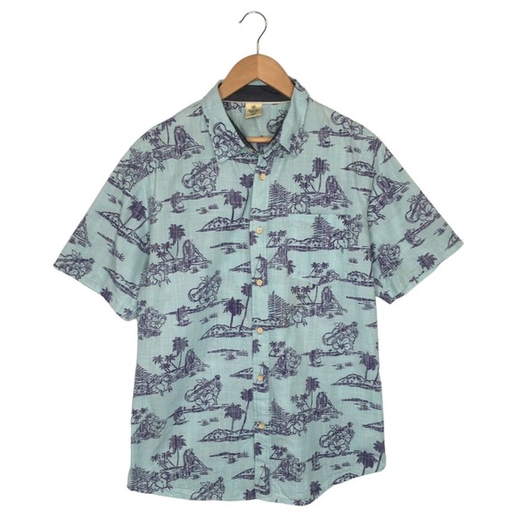 Rustic Blue Other - Rustic Blue Top Mens L Hawaiian Tropical Cotton Button Up Short Sleeves Blue